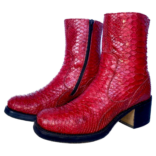 TONY MORA Red Python Platform Chunky Zip Y2K Style Ankle Bootie Boots - Botablu