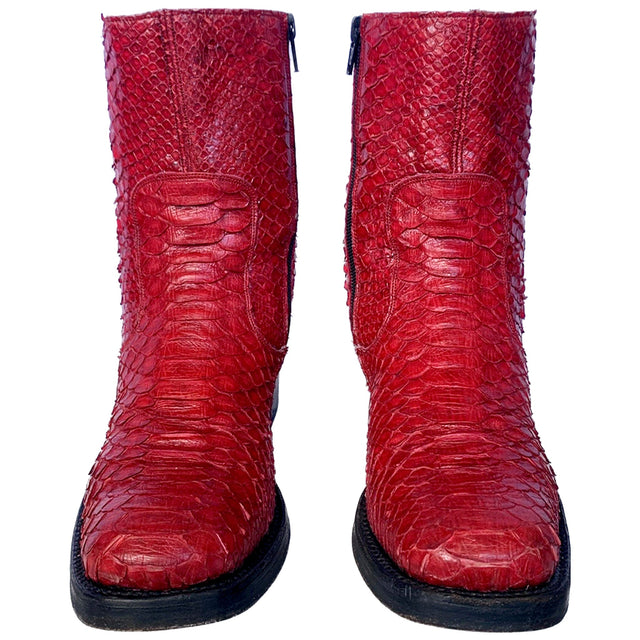TONY MORA Red Python Platform Chunky Zip Y2K Style Ankle Bootie Boots - Botablu