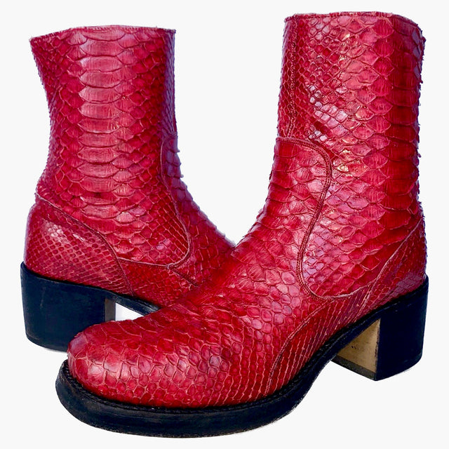 TONY MORA Red Python Platform Chunky Zip Y2K Style Ankle Bootie Boots - Botablu