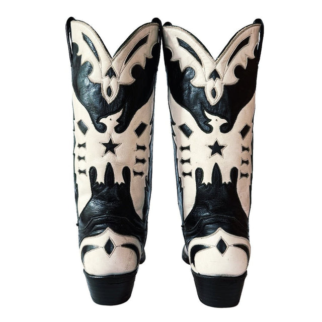 Vintage Eagle Thunderbird Tall Black White Cowboy Boots - Botablu