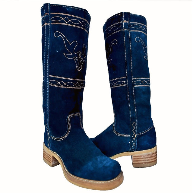 Vintage Frye-Style Campus Stitching Horse Tall Knee High Western Boots - Botablu
