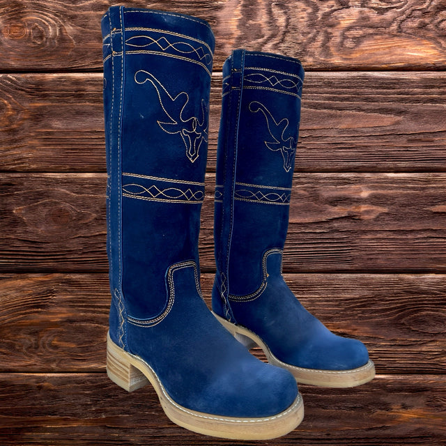 Vintage Frye-Style Campus Stitching Horse Tall Knee High Western Boots - Botablu