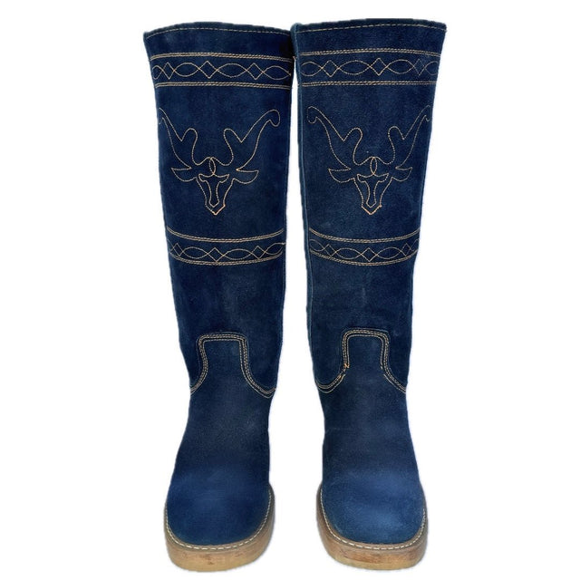 Vintage Frye-Style Campus Stitching Horse Tall Knee High Western Boots - Botablu