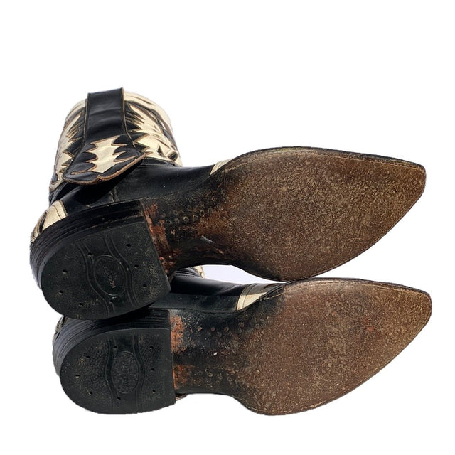 Vintage Handmade Eagle Black Ivory Cowboy Western Boots - Botablu