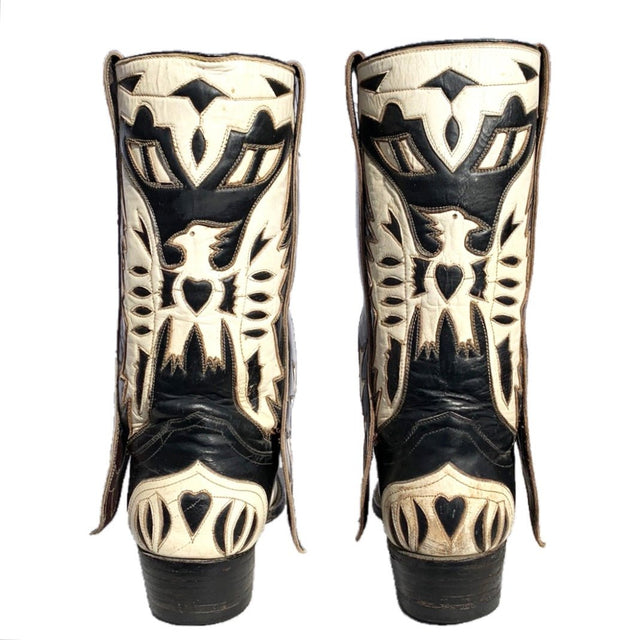 Vintage Handmade Eagle Black Ivory Cowboy Western Boots - Botablu