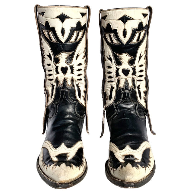 Vintage Handmade Eagle Black Ivory Cowboy Western Boots - Botablu
