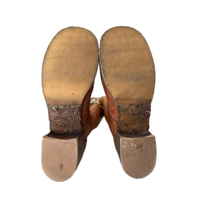 Vintage Lace Up Tall Brown Leather Boots - Botablu