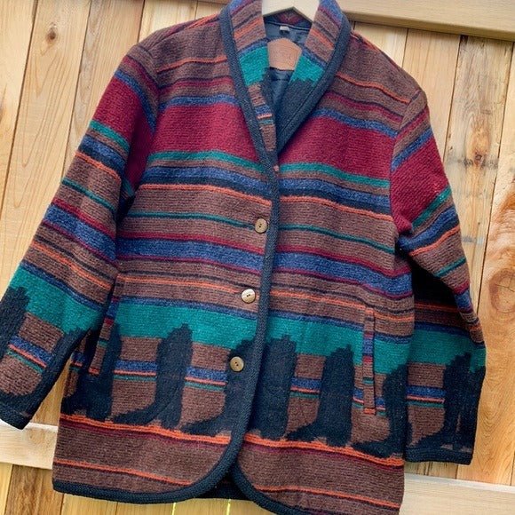 WOOLRICH Vintage Wool Aztec Western Boots Button Down Winter Coat Jacket - Botablu