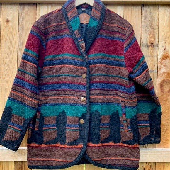WOOLRICH Vintage Wool Aztec Western Boots Button Down Winter Coat Jacket - Botablu