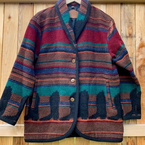 WOOLRICH Vintage Wool Aztec Western Boots Button Down Winter Coat Jacket - Botablu