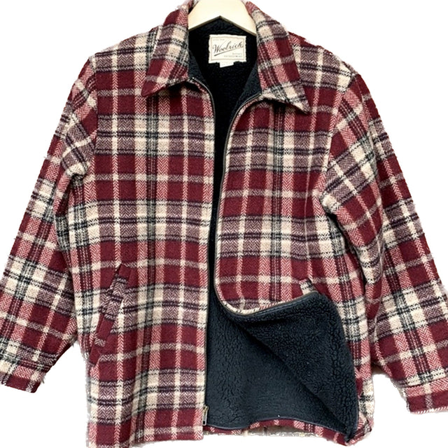 WOOLRICH Vintage Wool Plaid Fleece Lined Zippered Winter Coat Shirt Jacket Shacket - Botablu